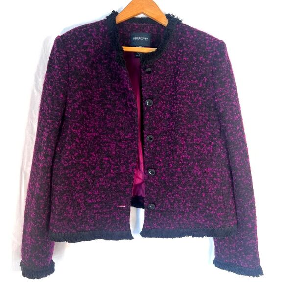 Bridgetown Collection Purple Tweed Fringe Trim Wool Blend Blazer Size 12 - Picture 10 of 10